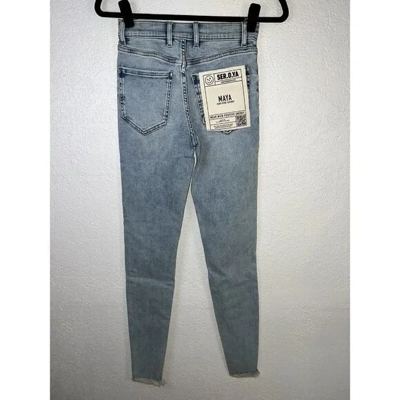 SER.O.YA MAYA Coastline Distressed Raw Hem Mid-Rise Skinny Jeans 25x29” NEW X - Picture 9 of 11